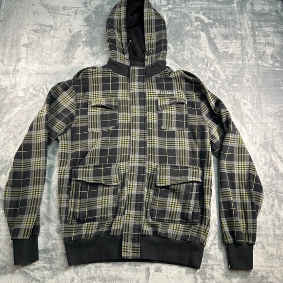 Element Other - Element Plaid Sherpa Lined Hooded Jacket Mens Large Black Green Full Zip